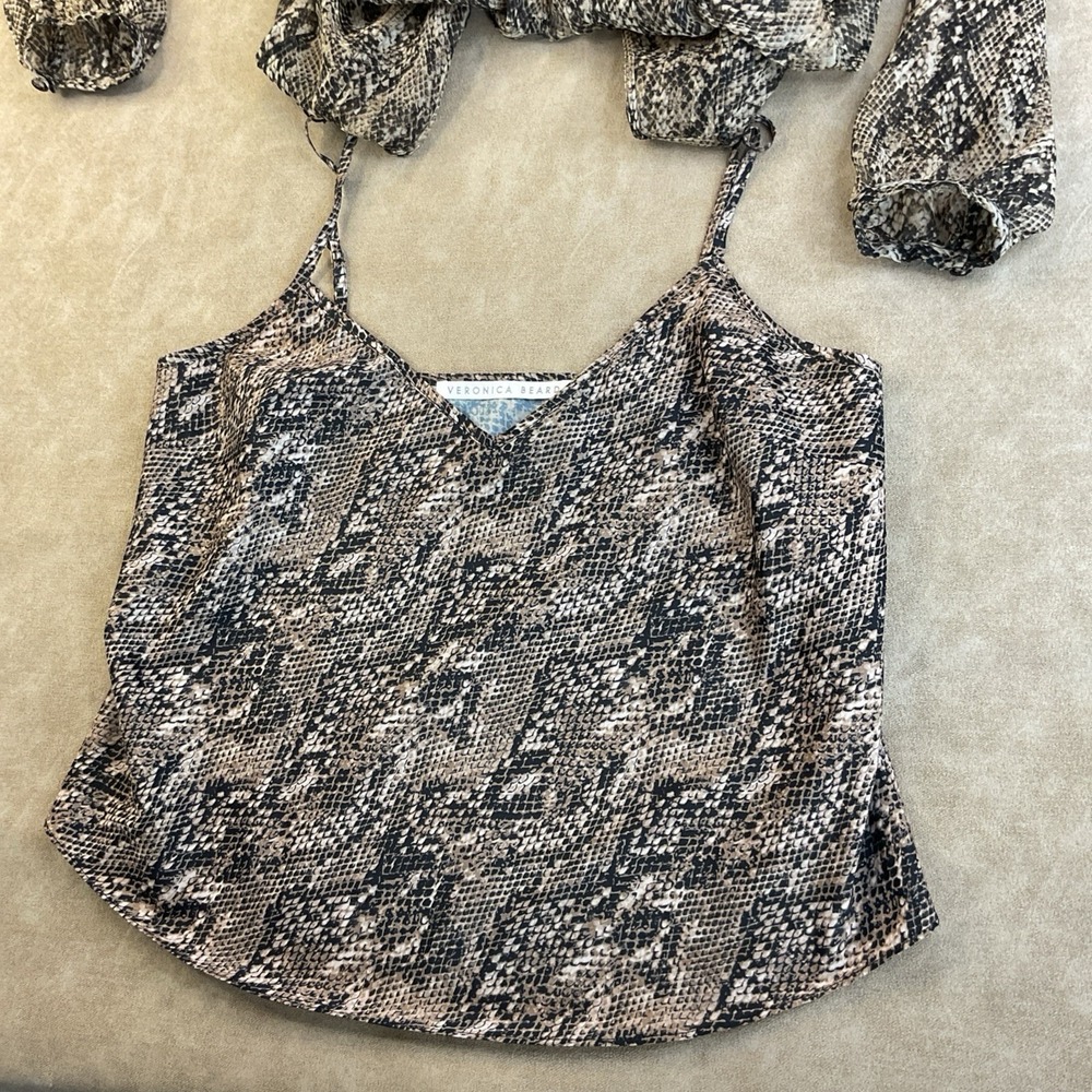 Veronica Beard Top Lowell Snake Print Silk Blouse With Camisole Long Sleeve Sz 4 - Picture 6 of 8
